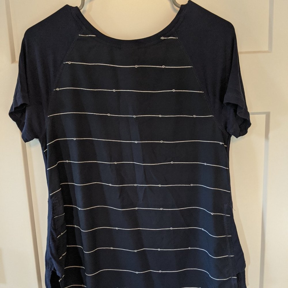 Blue and white striped blouse